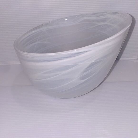 Alabaster Opulent White Swirl Bowl High Low Design Hand Cast Swirl - Picture 5 of 9
